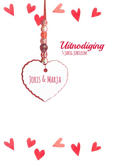 Jubileumkaart hartjes rood 5 2