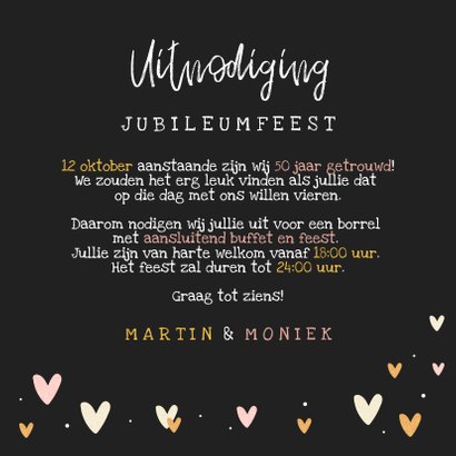 Jubileumkaart hip met hartjes, confetti en foto 3