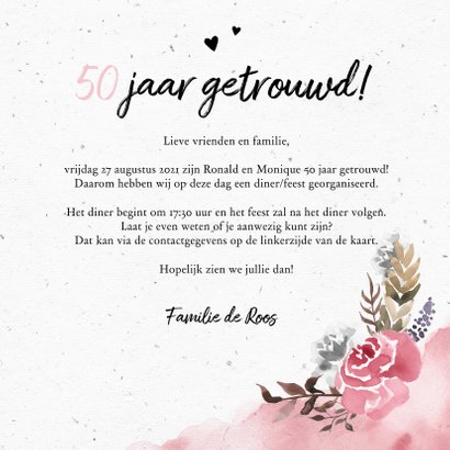 Jubileumkaart huwelijk met watercolor bloemen 3