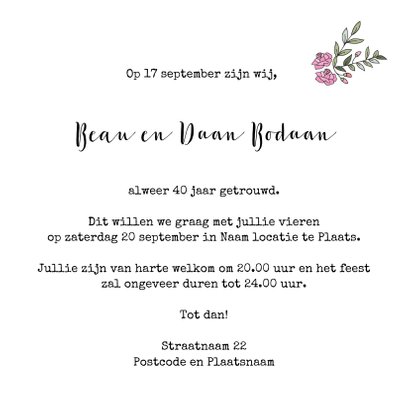 Jubileumkaart krans van blaadjes en rozen met twee duiven 3