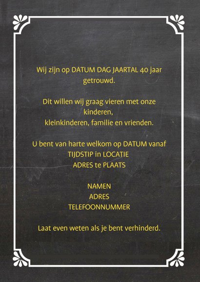 Jubileumkaart krijtbord geel 3