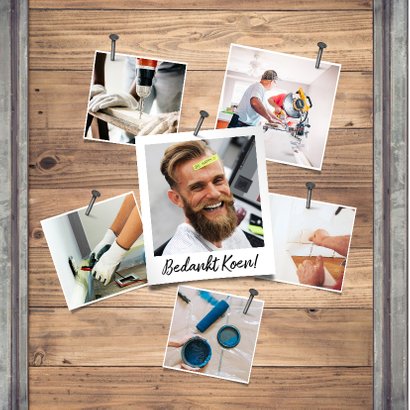 Jubileumkaart medewerker industrieel met foto en hout 2