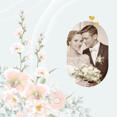 Jubileumkaart met bruidsbloemen in pastel 2