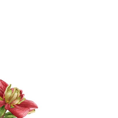 Jubileumkaart met dahlia bloemen Achterkant