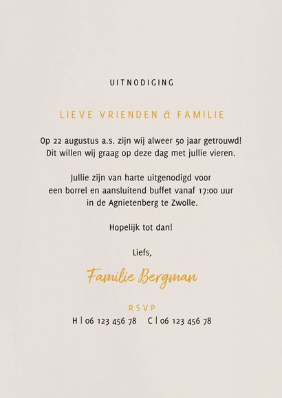 Jubileumkaart met fotocollage en goudlook 3