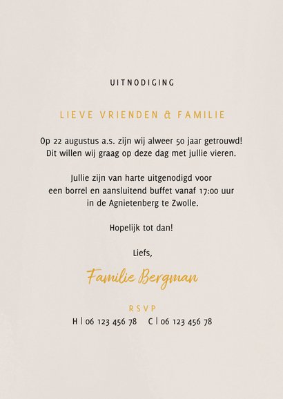 Jubileumkaart met fotocollage en goudlook 3