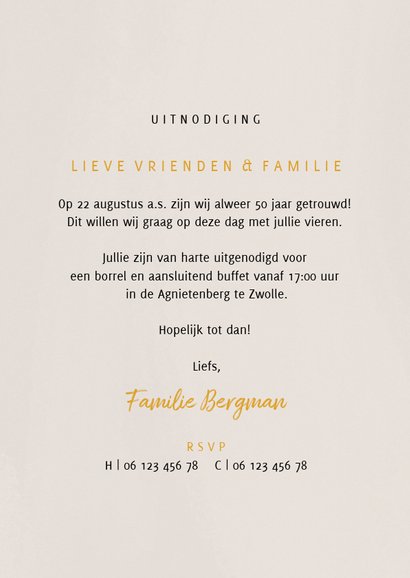 Jubileumkaart met fotocollage en goudlook 3
