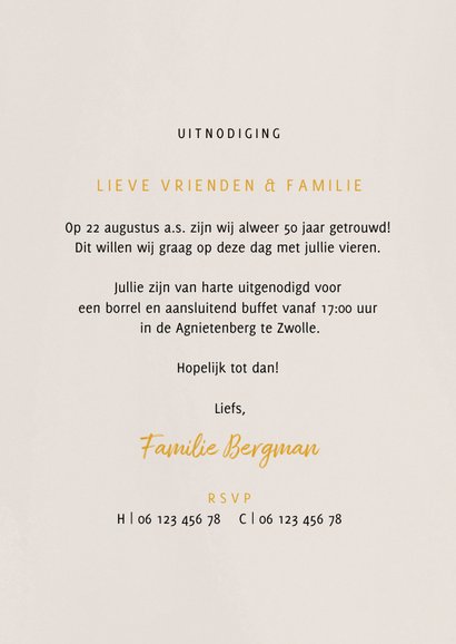 Jubileumkaart met fotocollage en goudlook 3
