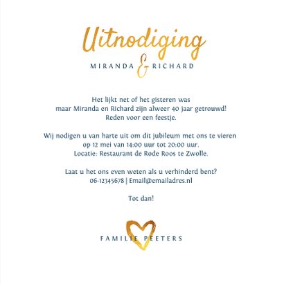 Jubileumkaart met goud en foto stijlvol en hip 3