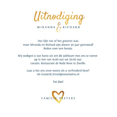 Jubileumkaart met goud en foto stijlvol en hip 3