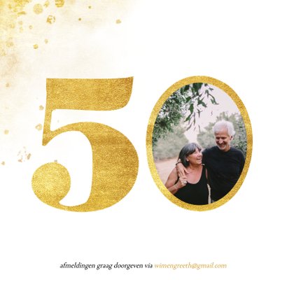 Jubileumkaart met gouden 50 en foto 2