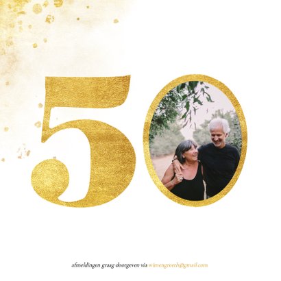 Jubileumkaart met gouden 50 en foto 2
