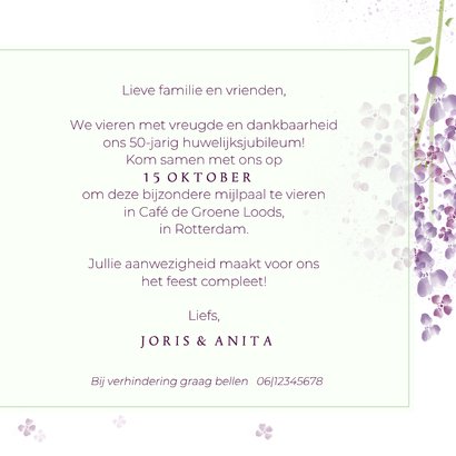 Jubileumkaart paarse seringen 3