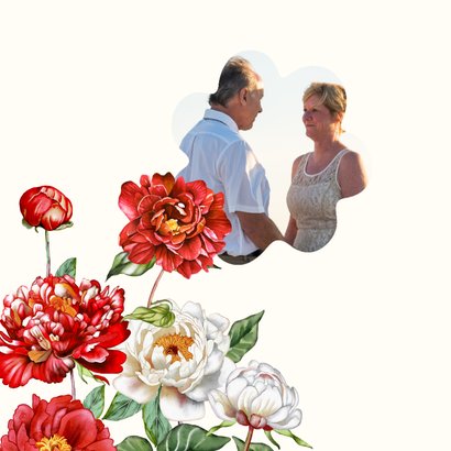Jubileumkaart rode en witte pioenrozen 2