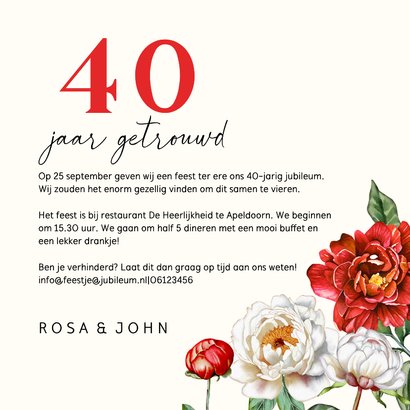 Jubileumkaart rode en witte pioenrozen 3