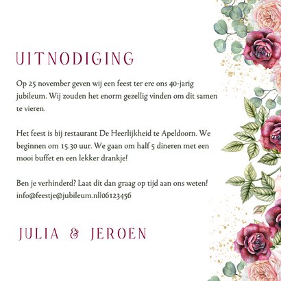 Jubileumkaart rozen bordeaux 3