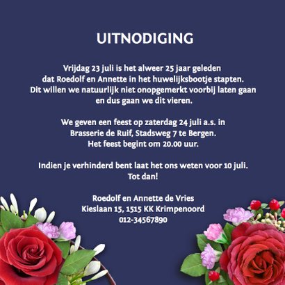 Jubileumkaart rozen op blauwe achtergrond met foto 3
