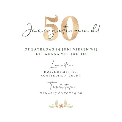 Jubileumkaart stijlvol botanisch zacht groen oker goudlook 3