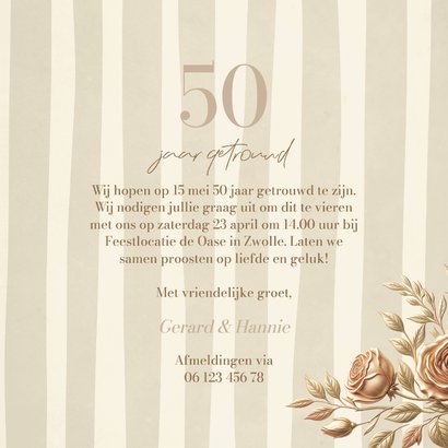 Jubileumkaart stijlvol jaartallen met bloemen en strepen 3