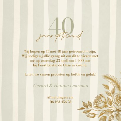 Jubileumkaart stijlvol met gouden bloemen en strepen 3