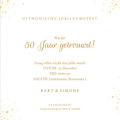 Jubileumkaart stijlvol met hartjes 50 jaar getrouwd 3