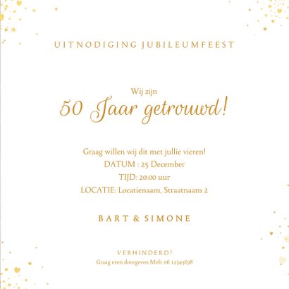 Jubileumkaart stijlvol met hartjes 50 jaar getrouwd 3