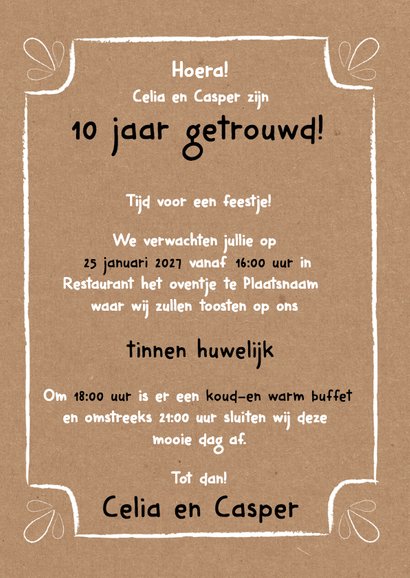 Jubileumkaart tinnen huwelijk zwart wit kraft typo - DH 3