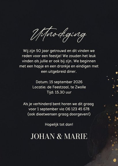 Jubileumkaart uitnodiging 50 jaar getrouwd goud waterverf 3