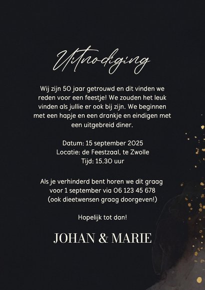 Jubileumkaart uitnodiging 50 jaar getrouwd goud waterverf 3