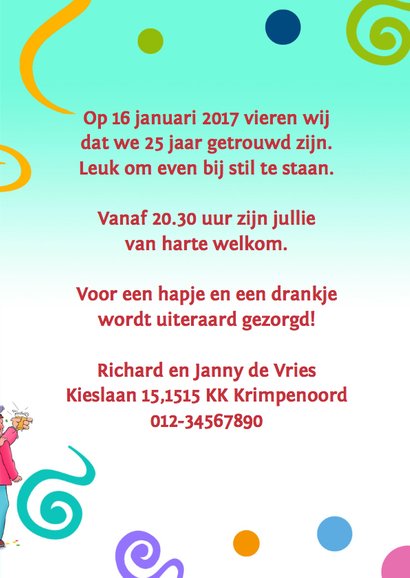 Jubileumkaart uitnodiging feest 25 jaar samen 3