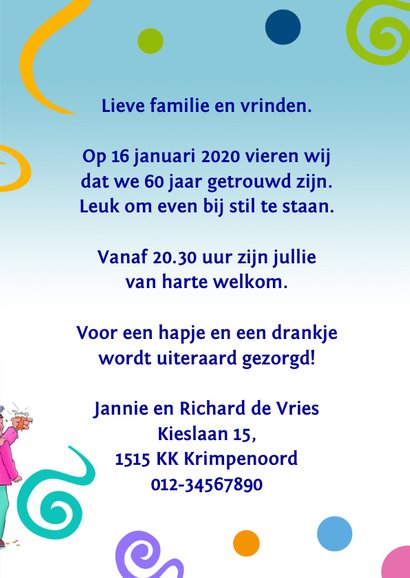 Jubileumkaart uitnodiging feest 60 jaar samen 3