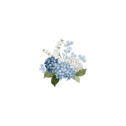 Jubileumkaart uitnodiging stijlvol hortensia's bloemen blauw Achterkant