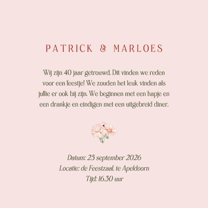 Jubileumkaart veertig jaar met bloemen in pastel 3