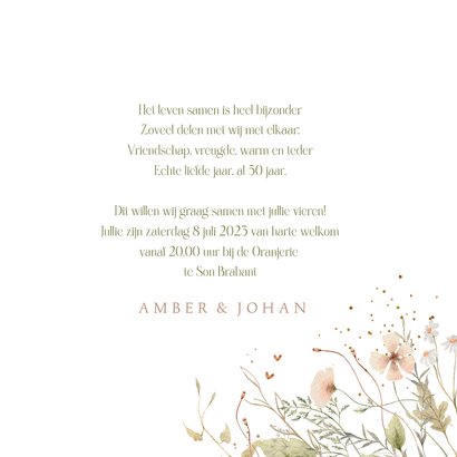Jubileumkaart veldbloemen met glitterlook 3