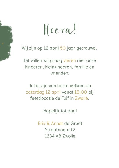 Jubileumkaart verflook en gouden spetters staand 3