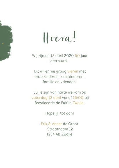 Jubileumkaart verflook en gouden spetters staand 3