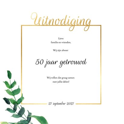 Jubileumkaart vierkant Stijlvol wit met goud 2