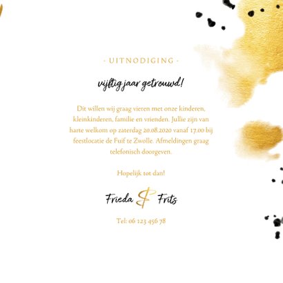 Jubileumkaart 'vijftig' met polaroid en gouden waterverf 3
