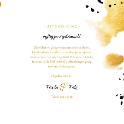 Jubileumkaart 'vijftig' met polaroid en gouden waterverf 3
