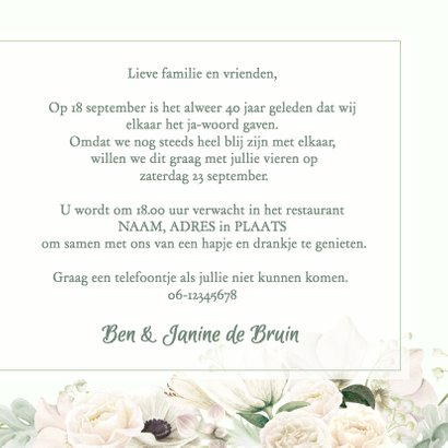 Jubileumkaart witte rozen en anemonen 3