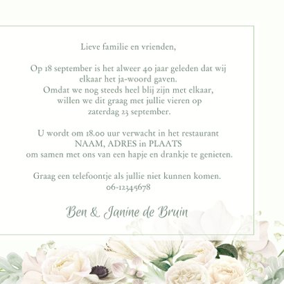 Jubileumkaart witte rozen en anemonen 3