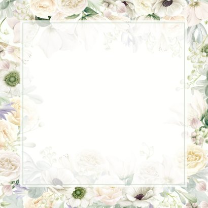 Jubileumkaart witte rozen en anemonen Achterkant