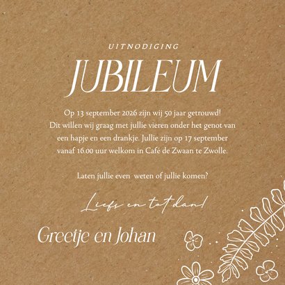 Jubileumkaarten kraftpapier met witte bloemen 3