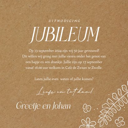 Jubileumkaarten kraftpapier met witte bloemen 3