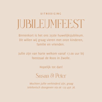 Jubileumkaartjes in beige met bloemen kader 3