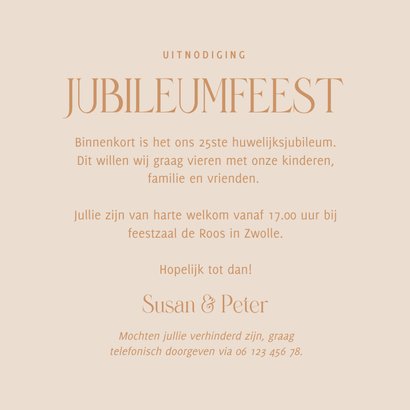 Jubileumkaartjes in beige met bloemen kader 3