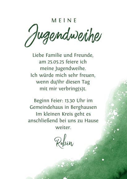 Jugendweihe Einladung Foto Aquarell grün 3