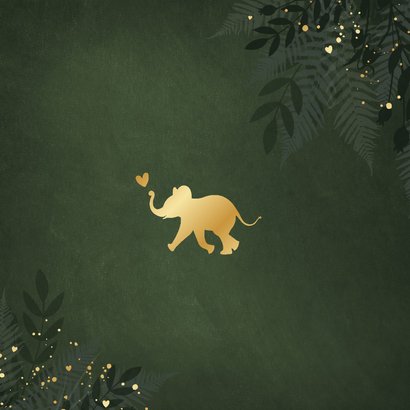Jungle geboortekaartje jongen met gouden silhouet olifant Achterkant