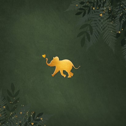 Jungle geboortekaartje jongen met gouden silhouet olifant Achterkant