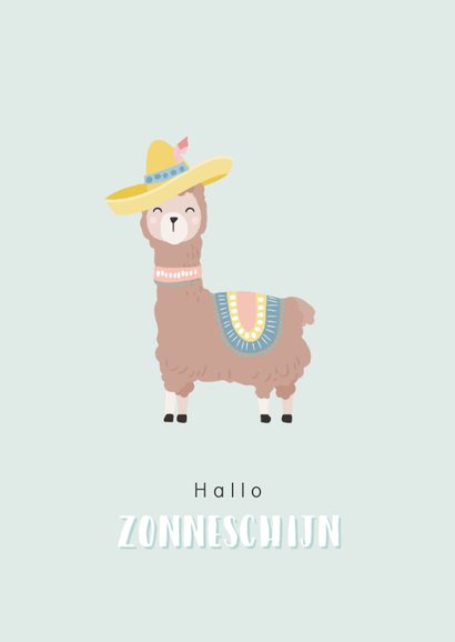 Kaart met getekende lama met een paraplu. In de kleur mint. 2